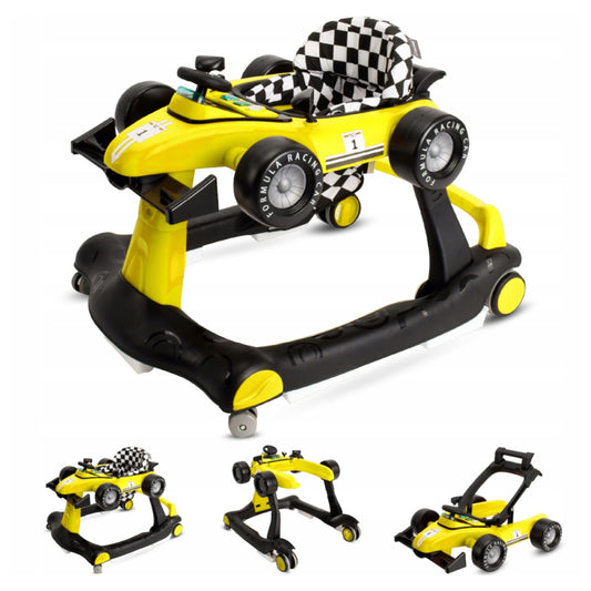 „Formulė 1“ vaikštynė – stumdukas 4in1, geltona