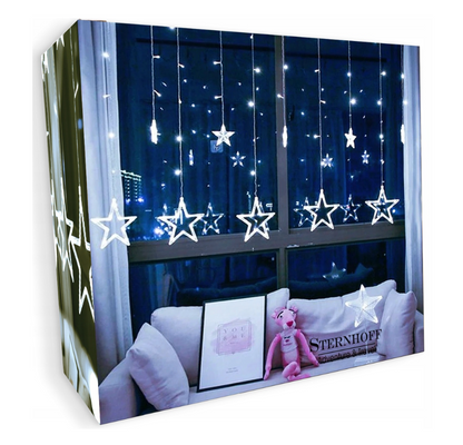 Kalėdinė LED šviesų užuolaida su žvaigždėmis – 120 LED, 4,2 m, šaltai balta šviesa