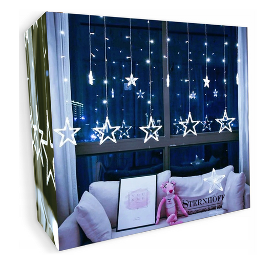 Kalėdinė LED šviesų užuolaida su žvaigždėmis – 120 LED, 4,2 m, šaltai balta šviesa